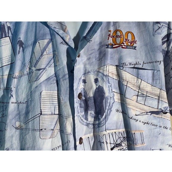 MAX BOXER Men's Short Sleeve Button Down 100 Years Of Flight Shirt Blue Large - Picture 3 of 6